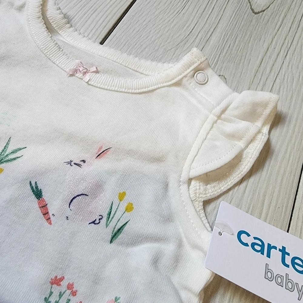 Carter's White ruffle sleeve onesie and pink pants Size 3mo NWT